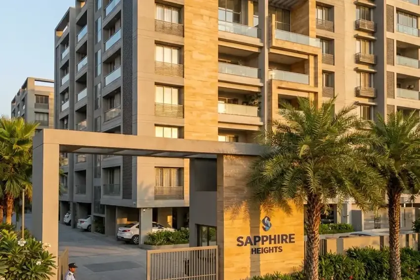 Modern Ahmedabad skyline along the inner ring road