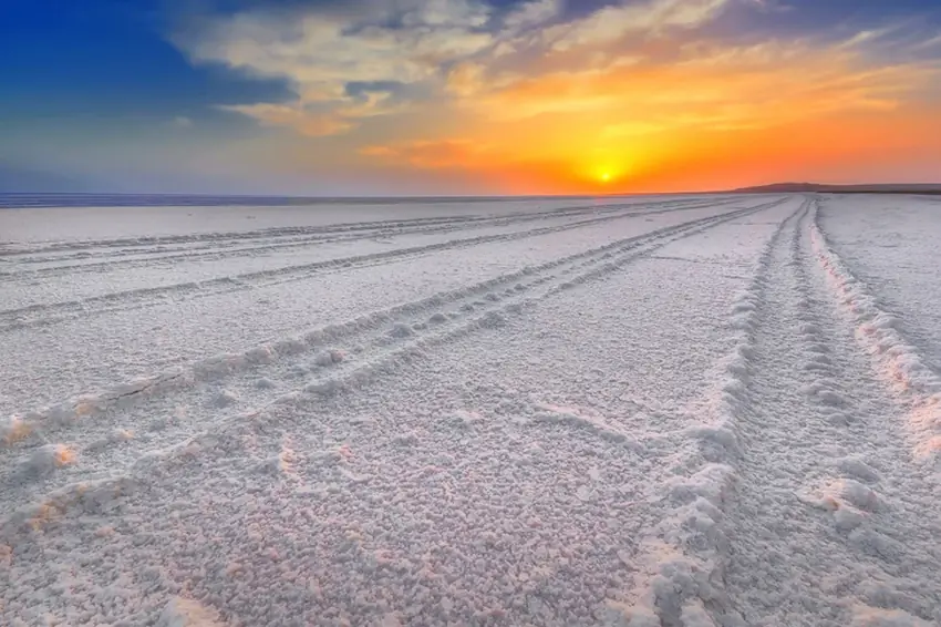 White Rann of Kutch salt desert at sunset